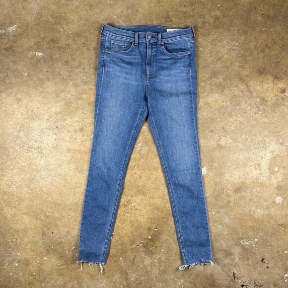 Rag & Bone High Rise Skinny Jeans Women’s Size 30 Blue Alibi Distressed Hem USA - Picture 1 of 15